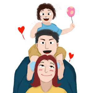 父亲节全家合影手绘免抠卡通人物