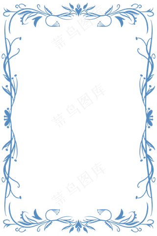 淡雅蓝色花藤边框,免抠元素