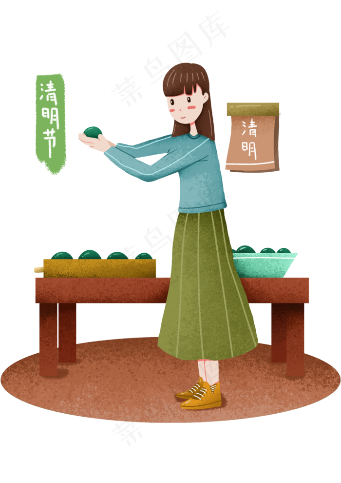 清明节包青团女孩