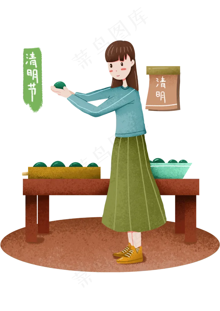 清明节包青团女孩