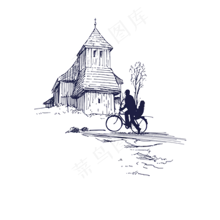 手绘夕阳下回家的背影设计