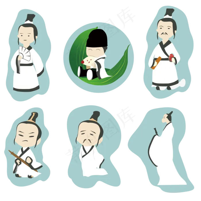 端午节屈原扁平卡通(2000X2000(DPI:300))psd模版下载