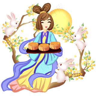 嫦娥玉兔桂花树,免抠元素