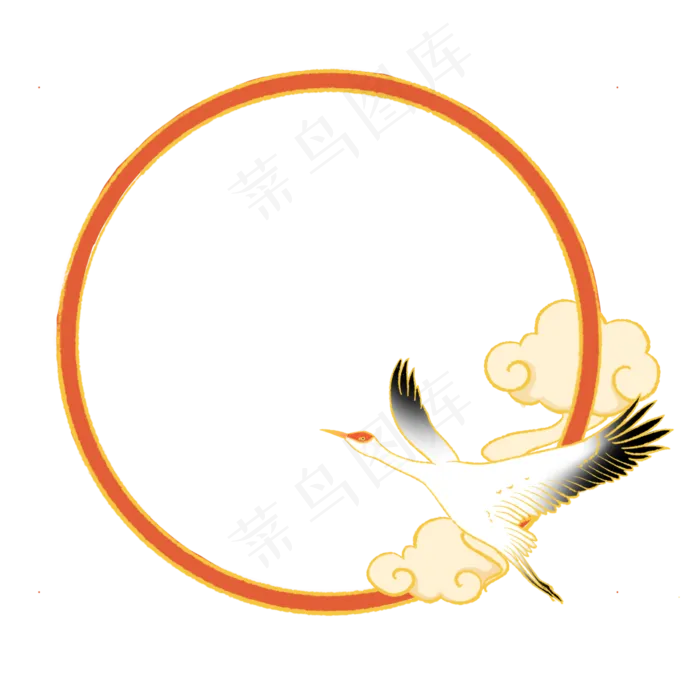 新中式国潮风仙鹤祥云边框(2000X2000(DPI:300))psd模版下载