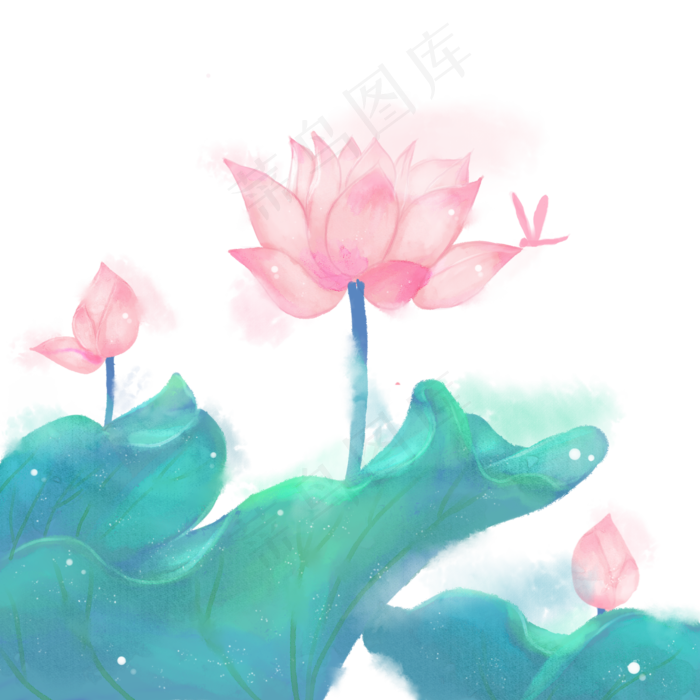 水墨水彩小清新荷花