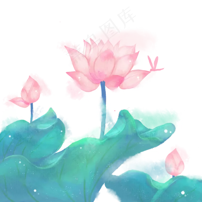 水墨水彩小清新荷花(2000X2000(DPI:300))psd模版下载