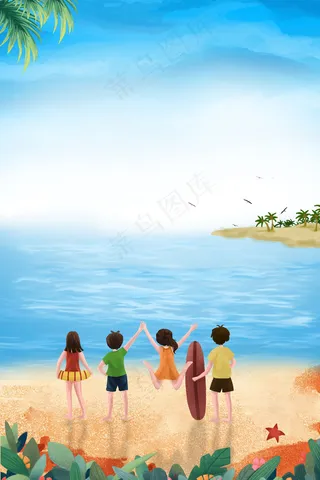 夏天海边度假年轻人