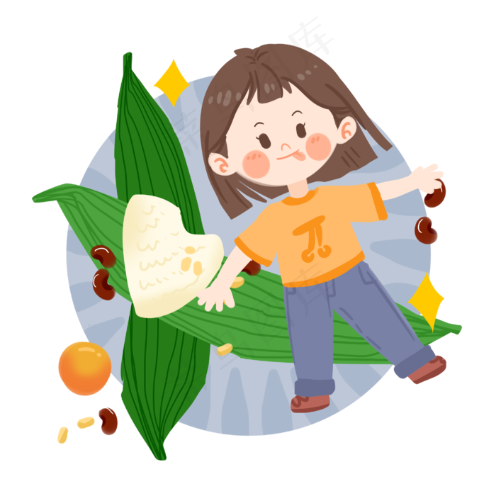 端午节可爱女孩与粽子PNG素材(3000X3000(DPI:300))psd模版下载