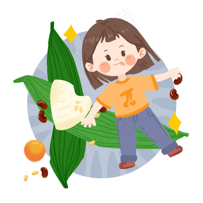 端午节可爱女孩与粽子PNG素材(3000X3000(DPI:300))psd模版下载