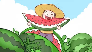 绿色系卡通手绘风立夏吃西瓜配图