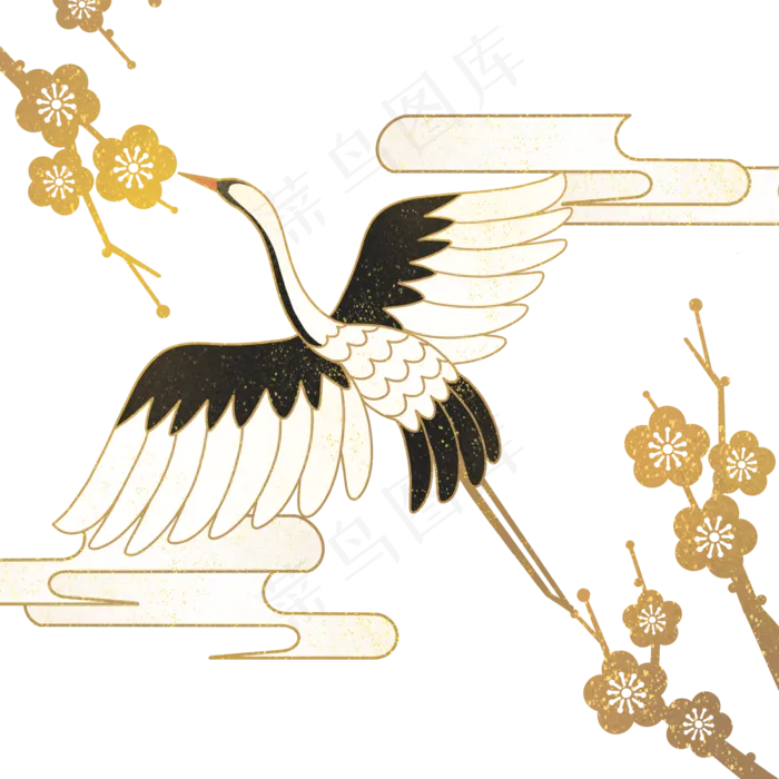 国潮金线花鸟鹤,免抠元素(2300X2300(DPI:300))psd模版下载