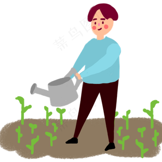 孩子在植树节种树浇水