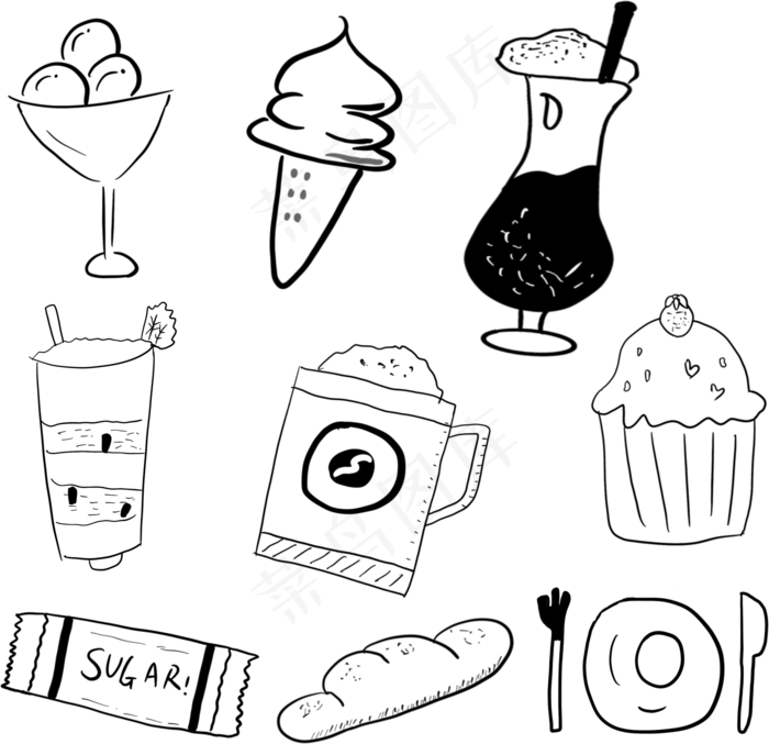 夏日饮品手绘矢量素材,免抠元素