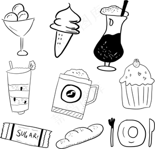 夏日饮品手绘矢量素材,免抠元素