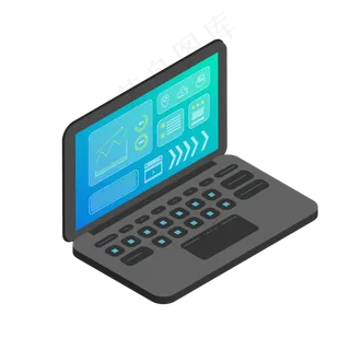 2.5D蓝色科技手提商务笔记本电脑,免抠元素