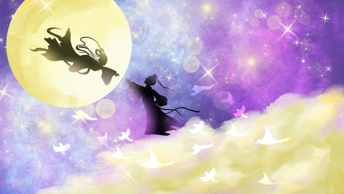 七夕情人节牛郎织女相会(2880*1620px 300 dpi )