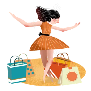 618年终大狂欢购物女孩png素材