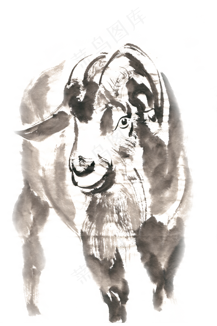 俏皮的羊水墨画PNG免抠素材(2200*3300px 300 dpi )psd模版下载