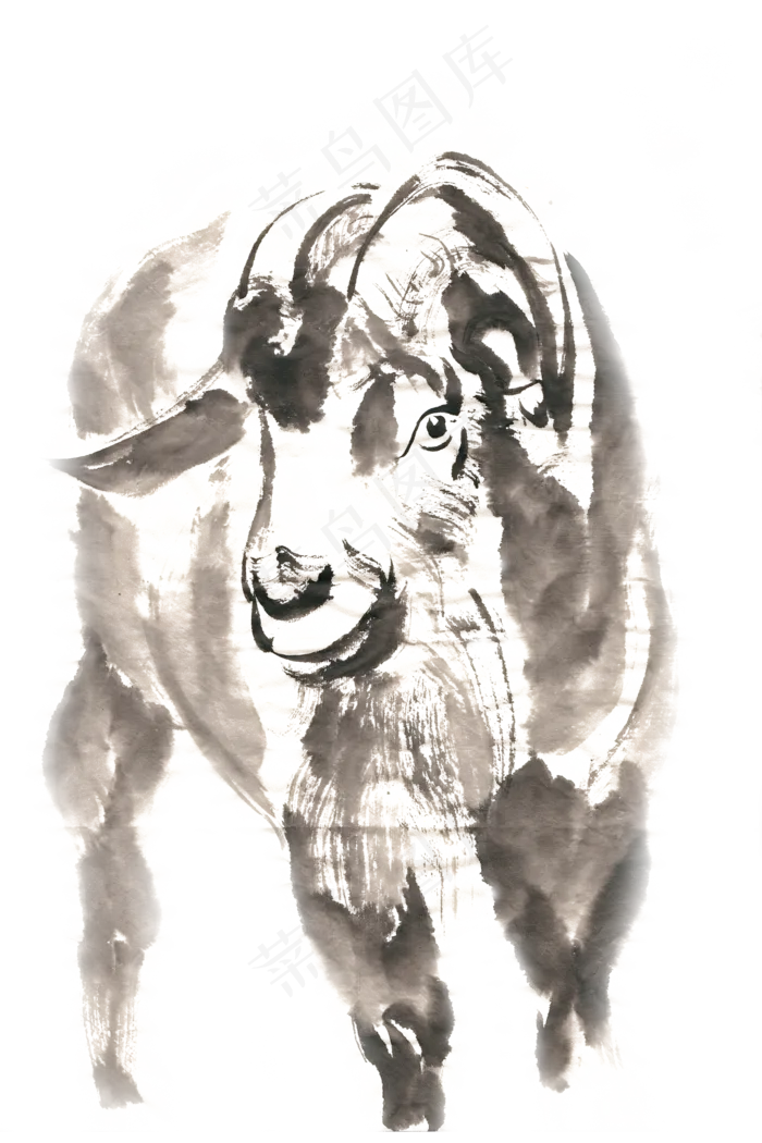 俏皮的羊水墨画PNG免抠素材(2200*3300px 300 dpi )psd模版下载