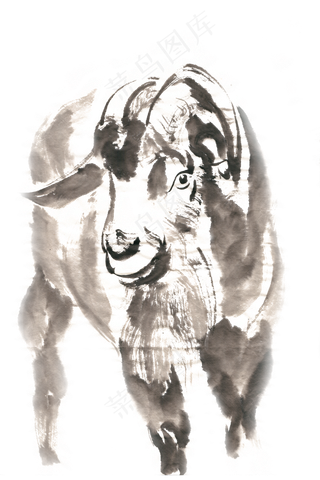 俏皮的羊水墨画PNG免抠素材
