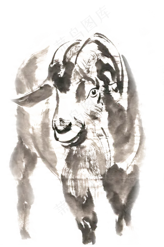 俏皮的羊水墨画PNG免抠素材