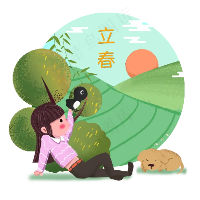 春天春日二十四节气立春田野动物,免抠元素(4000X4000(DPI:300))psd模版下载