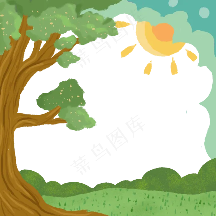 春日春天装饰绿色边框花框PNG(3000X3000(DPI:300))psd模版下载