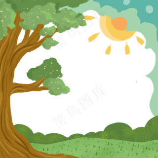 春日春天装饰绿色边框花框PNG