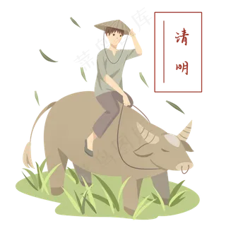 黄色的春牛和小男孩