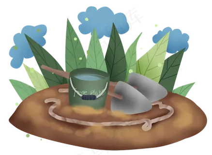 植树节劳动工具和草丛