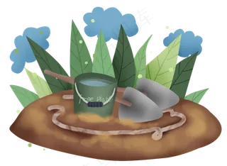 植树节劳动工具和草丛