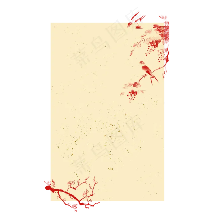 水墨花鸟复古金纸春节新年边框背,免抠元素(2000*2000px)psd模版下载