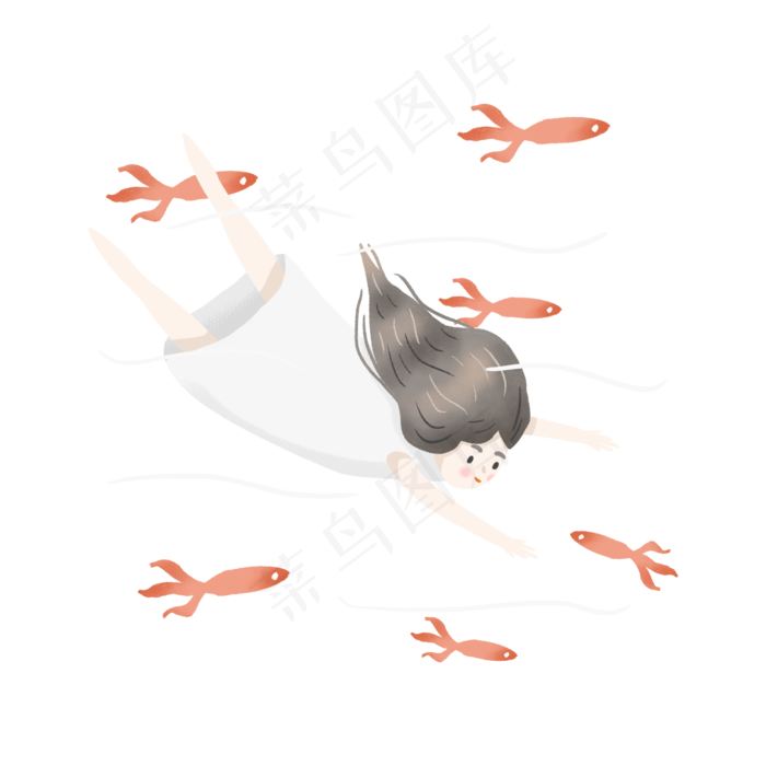 在水中游泳的女孩和小鱼(2000X2000(DPI:300))psd模版下载