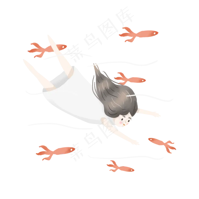 在水中游泳的女孩和小鱼(2000X2000(DPI:300))psd模版下载