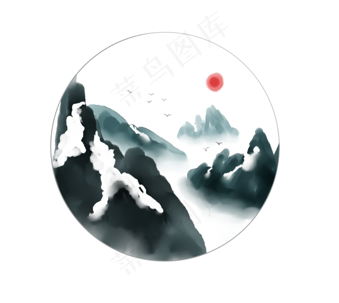 水墨山水冬季插画