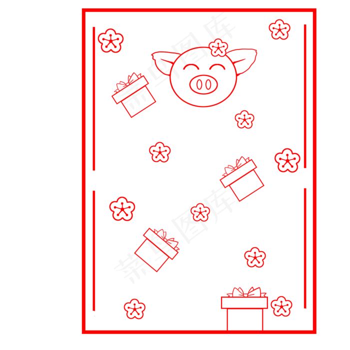 卡通猪红色新春边框,免抠元素(2000X2000(DPI:300))psd模版下载