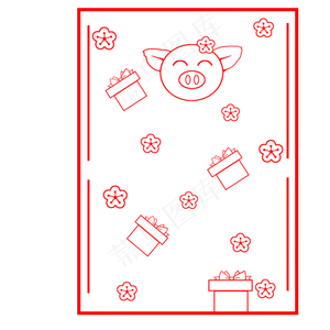 卡通猪红色新春边框,免抠元素