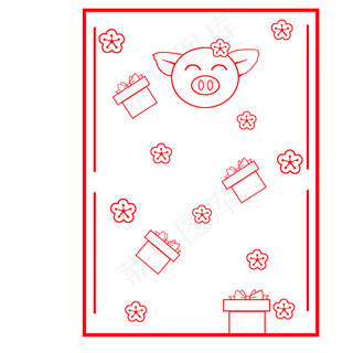 卡通猪红色新春边框,免抠元素