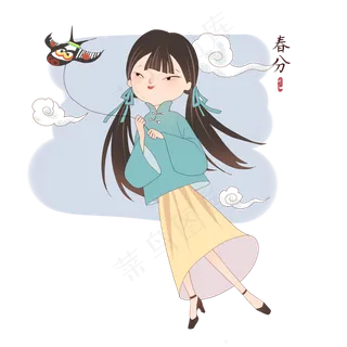 春分放风筝的小女孩,免抠元素