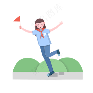 儿童节之扁平风女孩手拿红旗免抠