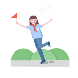 儿童节之扁平风女孩手拿红旗免抠