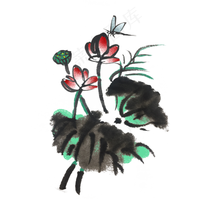 夏天清凉芙蓉手绘水墨(4000X4000(DPI:300))psd模版下载