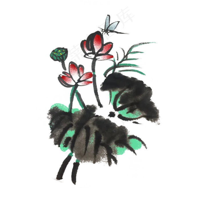 夏天清凉芙蓉手绘水墨(4000X4000(DPI:300))psd模版下载