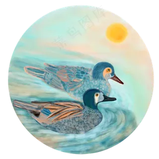 中国风水墨水彩动物鸳鸯戏水手绘