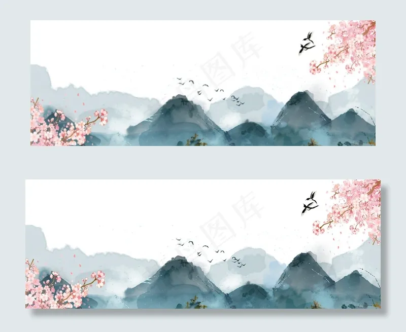 桃花节梦幻水墨中国风banner(1920*700px 	       )psd模版下载