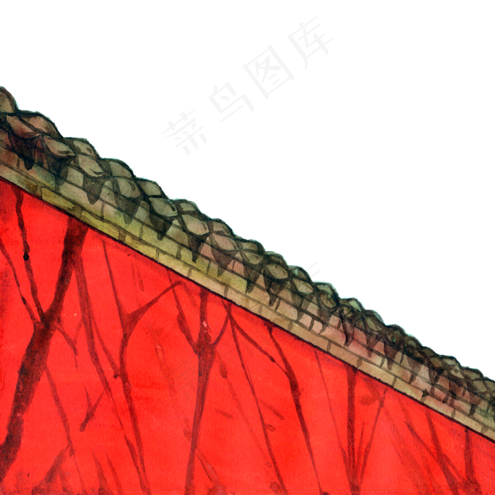 彩色手绘故宫红墙装饰画,免抠元素