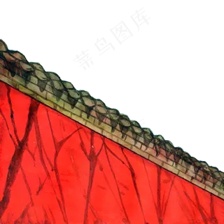 彩色手绘故宫红墙装饰画,免抠元素