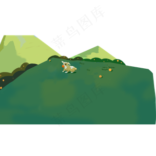 手绘可爱小猫山水风景画免抠图