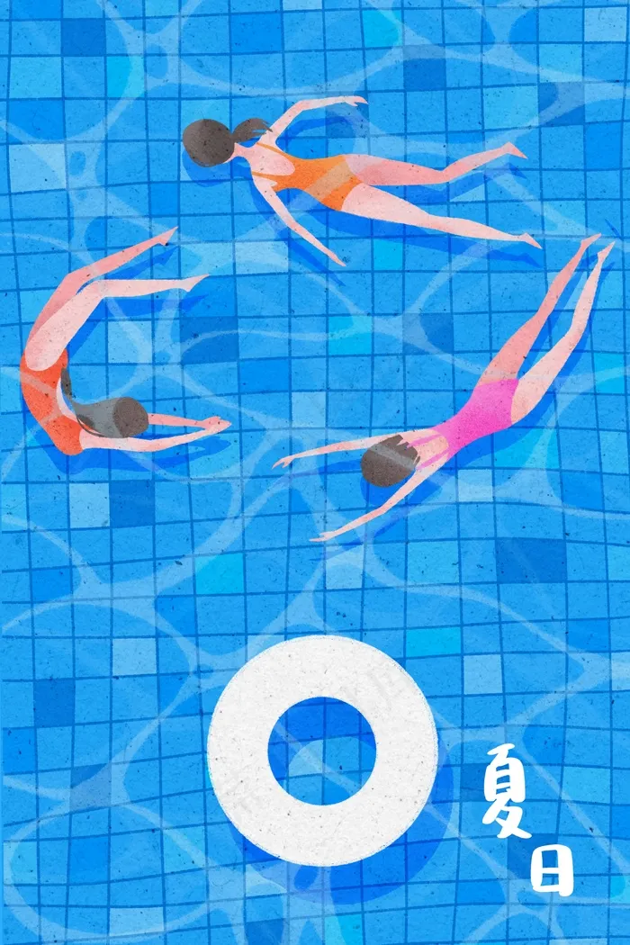 夏日女孩们游泳池游水(3543X4724(DPI:150))psd模版下载
