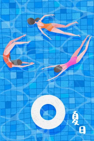 夏日女孩们游泳池游水